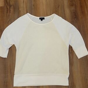 AB Studio women's Large soft shirt 3/4 sleeves mesh overlay on front. Cream